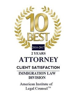 10 Best 2016-2017 2 Years Attorney Client Satisfaction | Immigration Law Division | American Institute of Legal Counsel