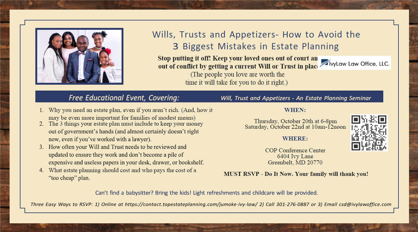 Poster of Seminar - How to avoid 3 biggest mistakes in Estate Planning